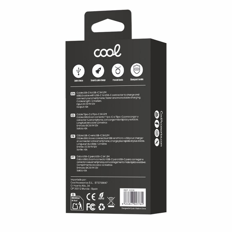 Cabo USB Universal Compatível Type-C a Type-C (1,2 Metros) Branco – 3A