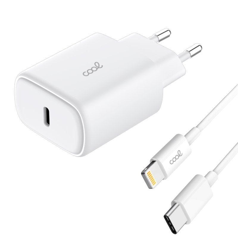 Carregador de Rede Rápido Universal (PD) Tipo-C 25W Branco + Cabo Tipo-C para Lightning