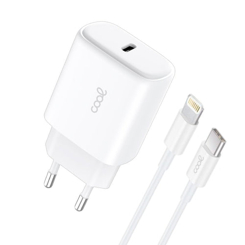 Carregador de Rede Rápido Universal (PD) Tipo-C 25W Branco + Cabo Tipo-C para Lightning