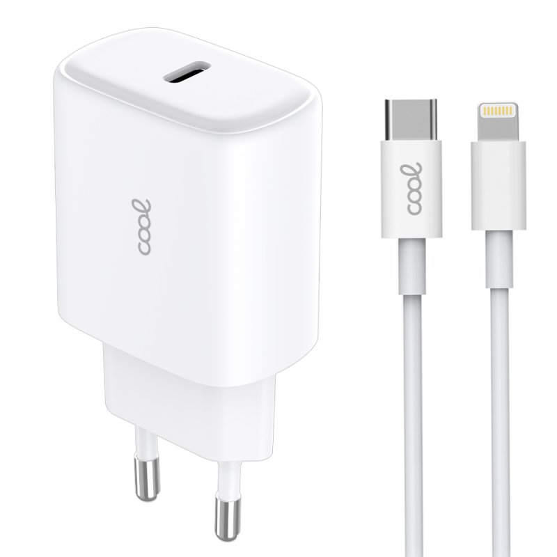 Carregador de Rede Rápido Universal (PD) Tipo-C 25W Branco + Cabo Tipo-C para Lightning