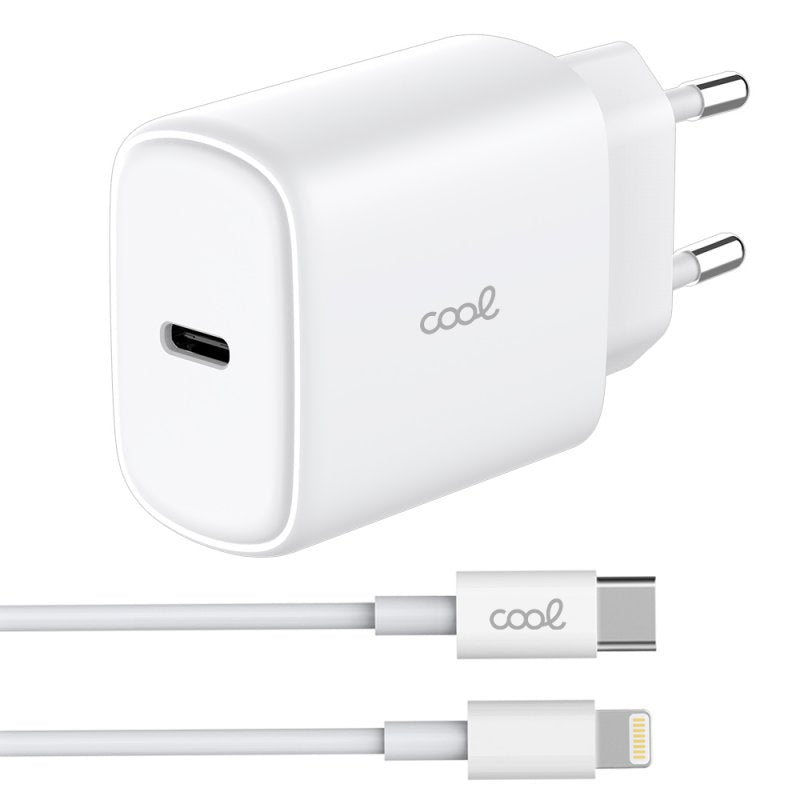 Carregador de Rede Rápido Universal (PD) Tipo-C 25W Branco + Cabo Tipo-C para Lightning