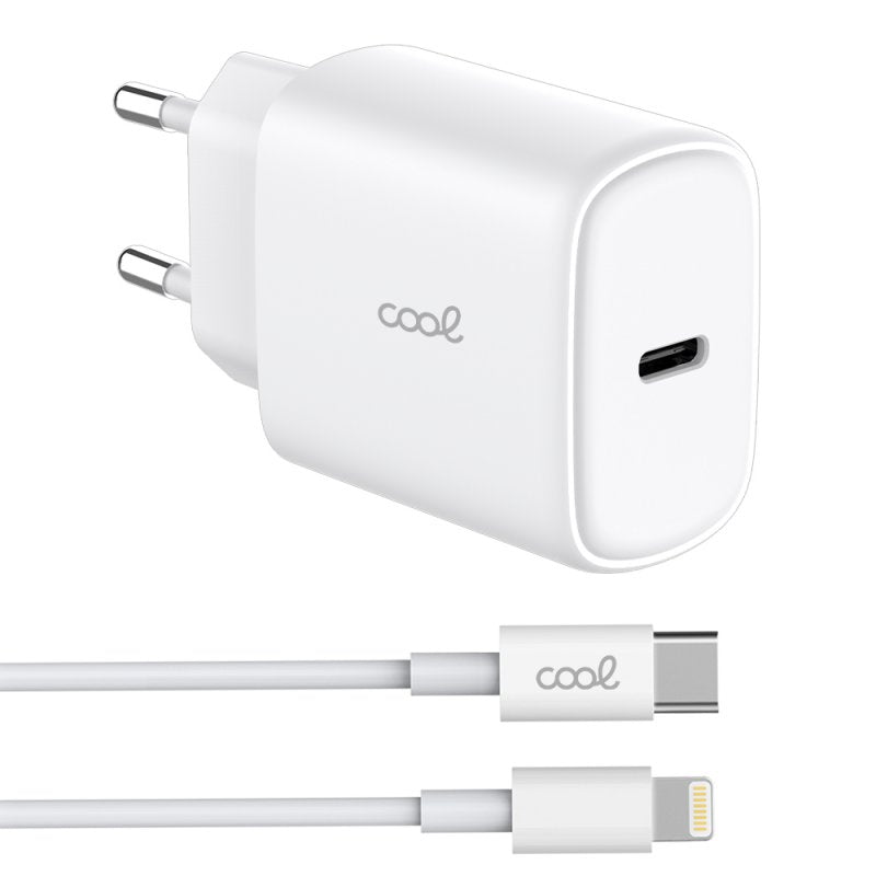 Carregador de Rede Rápido Universal (PD) Tipo-C 25W Branco + Cabo Tipo-C para Lightning